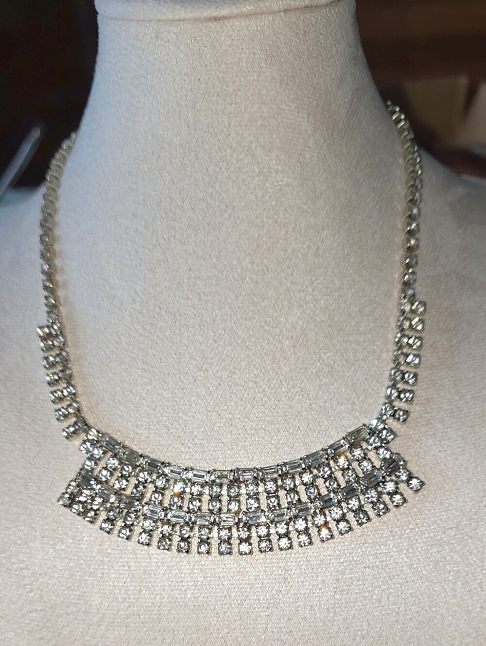 Vintage 1950s Old Hollywood Rhinestone Choker W Crystal Dangle Earrings Set 2 Pc